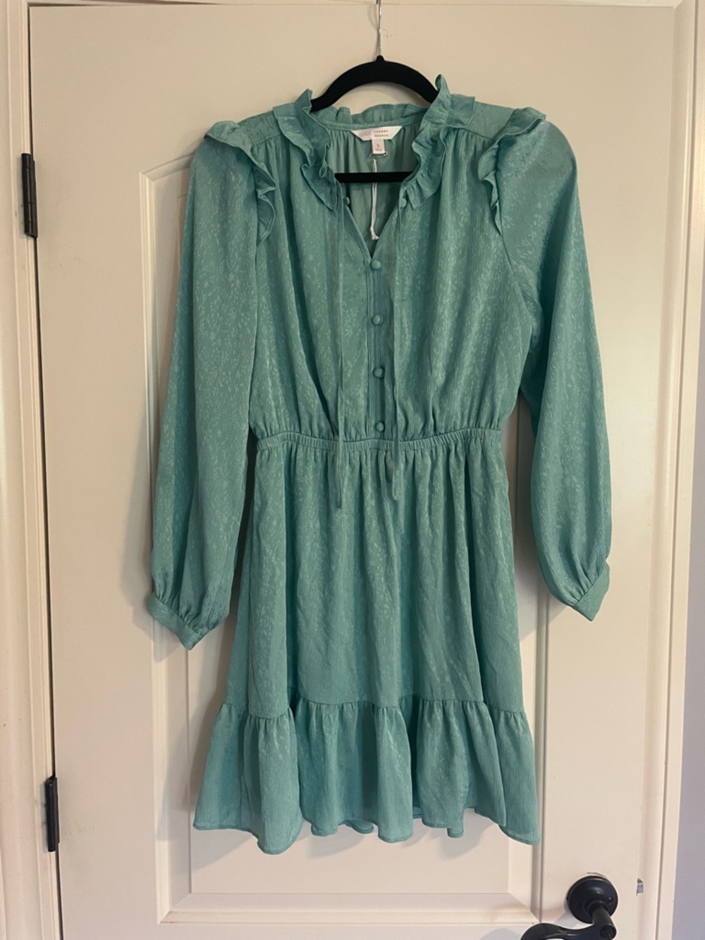 LC Lauren Conrad Ruffle Neck Dress-Sea Green-Size Small